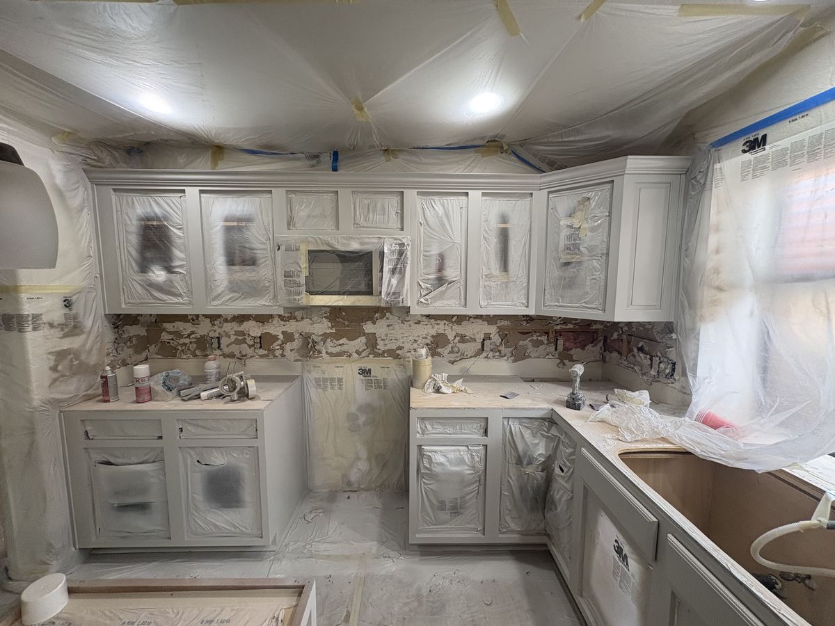 Kitchen cabinets with crown molding refinished — Royal Canyon Painting, Maricopa County AZ